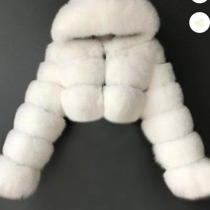 Soft faux fur hooded cropped winter coat